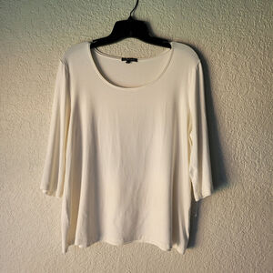 NWOT Eileen Fisher Women's Ivory 3/4 Sleeve Rayon Lycra Top Medium Round Neck